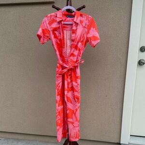 Tori Richard Red and Pink Leaf Print Shirt